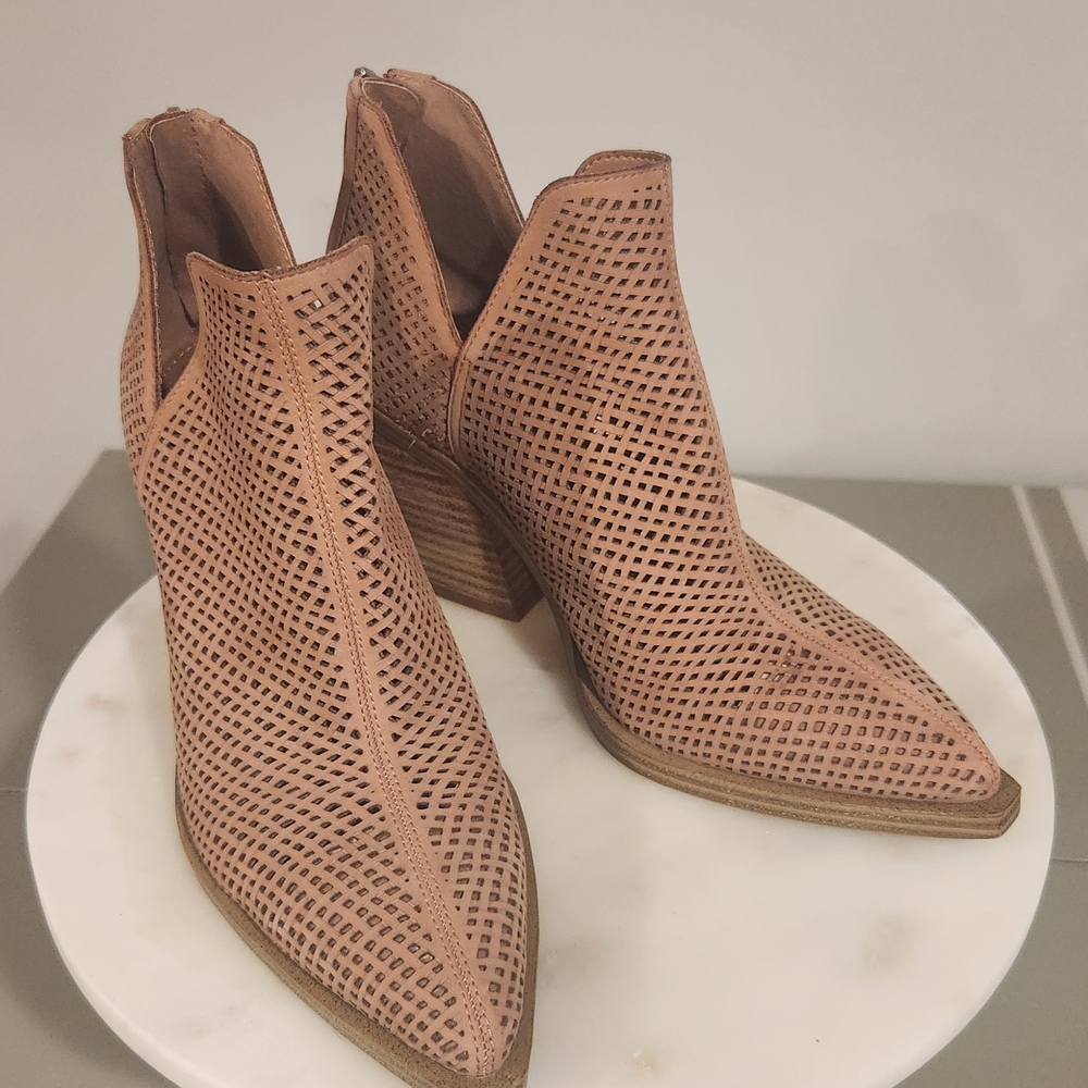 Vince Camuto Perforated Tan Ankle Booties